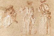 WATTEAU, Antoine Three Studies of a Lady with a Hat USA oil painting artist